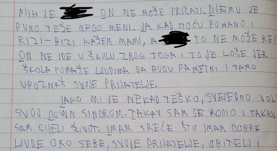 Pismeni sastav dječaka sa Daunovim sindromom rasplakao region