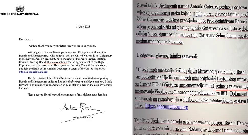 Izgubljeni u prevodu: "Falsifikatori-prevodioci u Gutereševom odgovoru dopisali riječ"