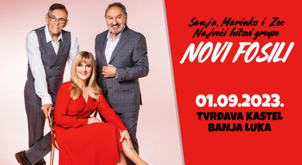 Sanja, Marinko i Zec - najveći hitovi grupe Novi fosili 01. septembra na tvrđavi Kastel