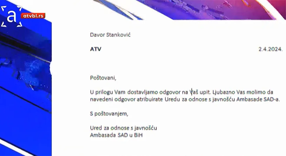 Америчка Амбасада коначно одговорила на питања АТВ-а