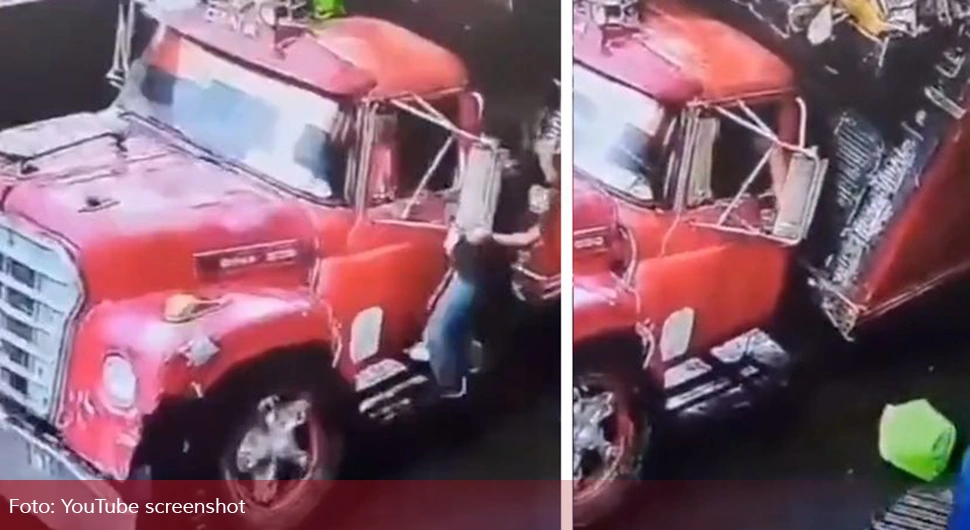 Ухватио се за камион, па га умало преврнуо: Људи гледају и не вјерују