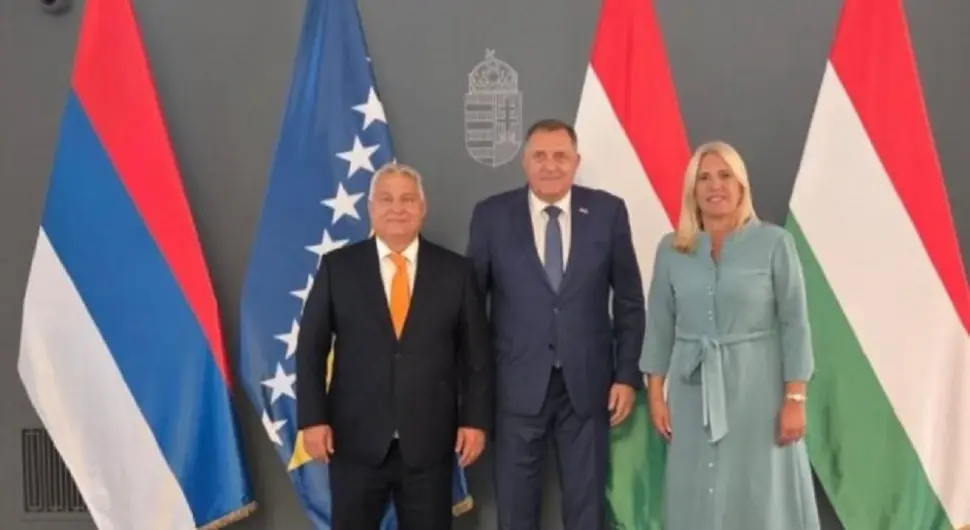 Предсједник Српске и српски члан Предсједништва са премијером Мађарске