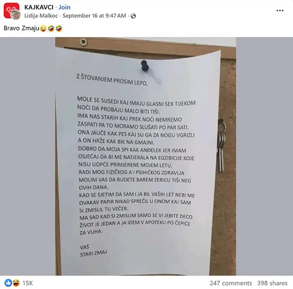 Порука коју је дјед оставио комшијама