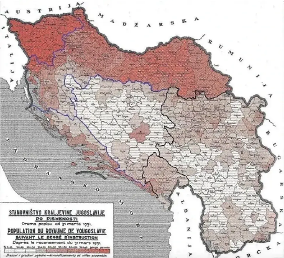 Мапа Југославије по писмености