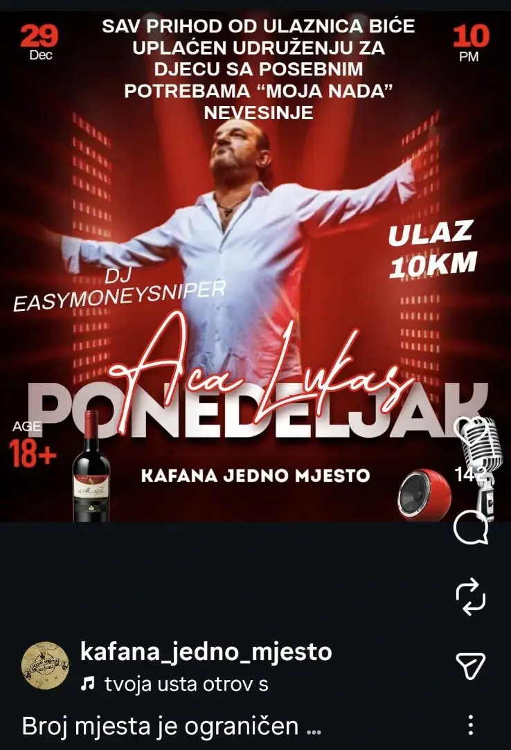 Заказан наступ Аце Лукаса у Невесињу