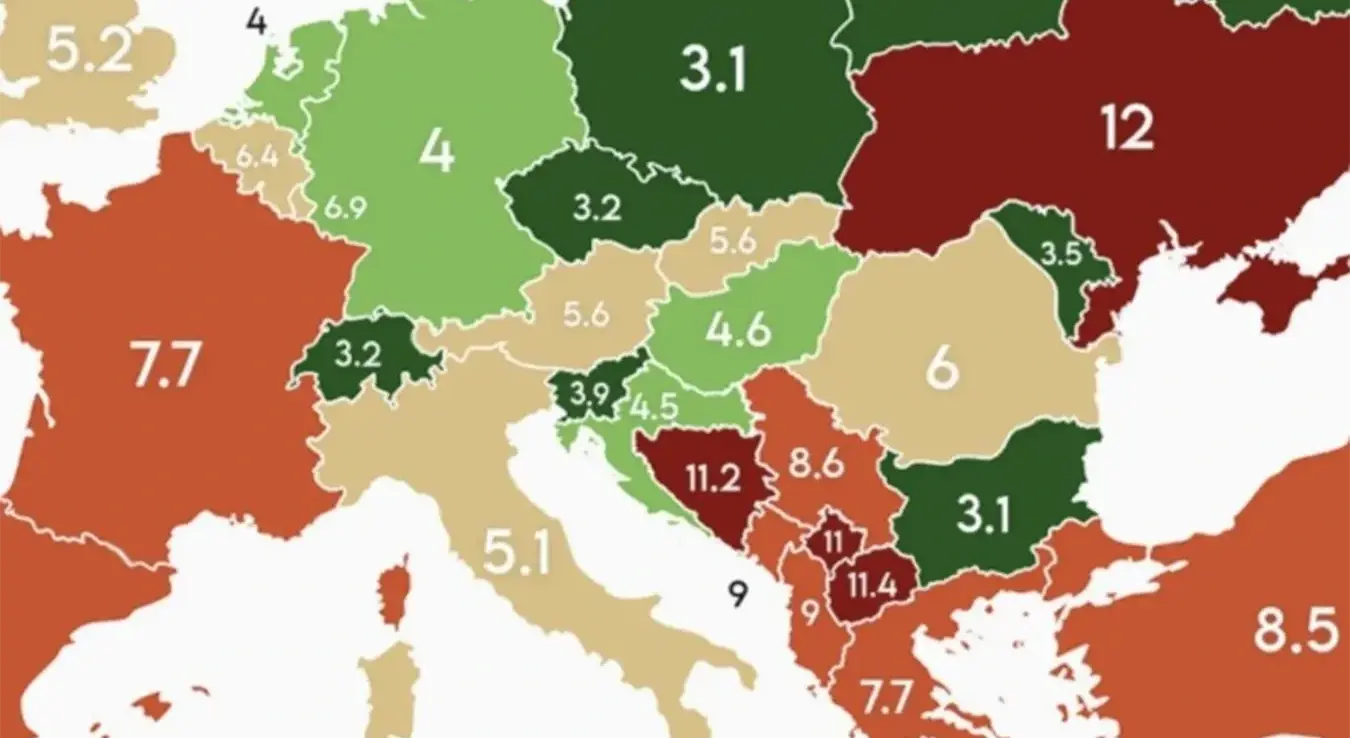 Најновија мапа незапослености у Европи за 2026. годину доноси јасну линију разграничења на Балкану.