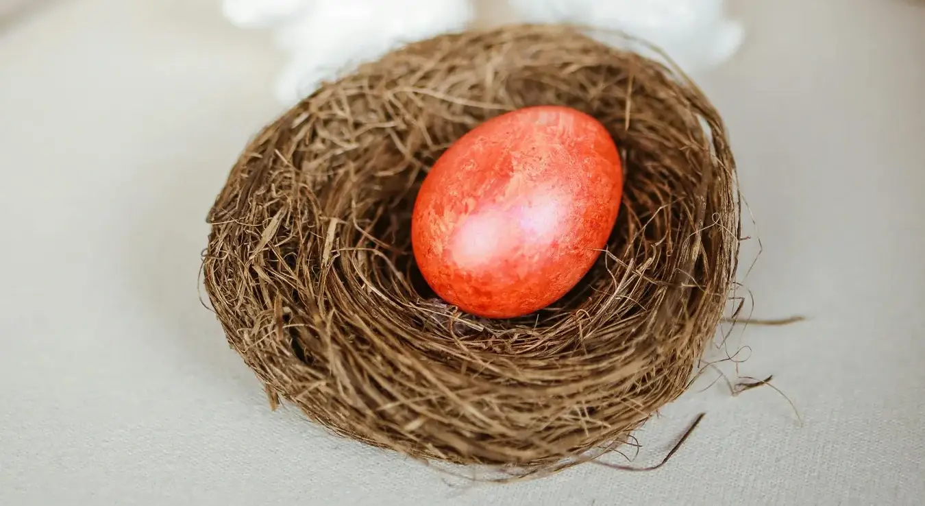 Црвено васкршње јаје у корпи