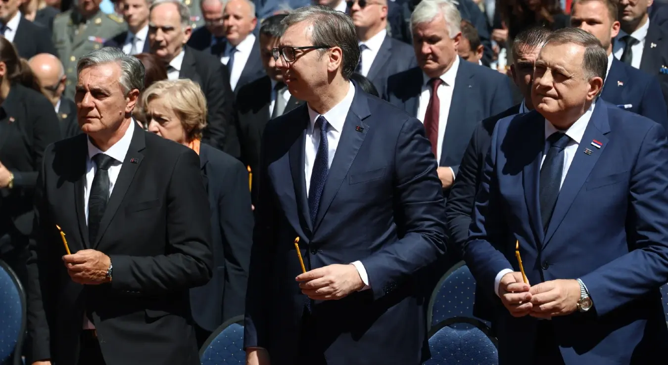 Синиша Каран, Александар Вучић и Милорад Додик на обиљежавању Дана сјећања на жртве геноцида у НДХ