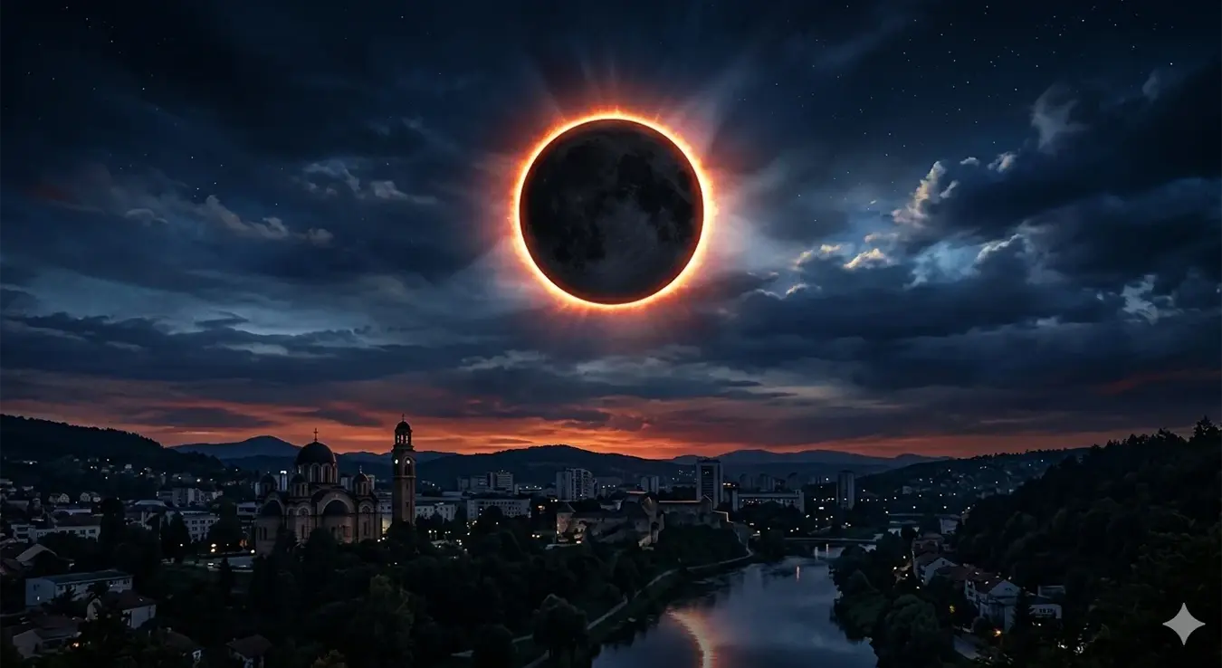 Замрачење Сунца изнад Бањалуке / Илустративна фотографија Гемини АИ генерисана