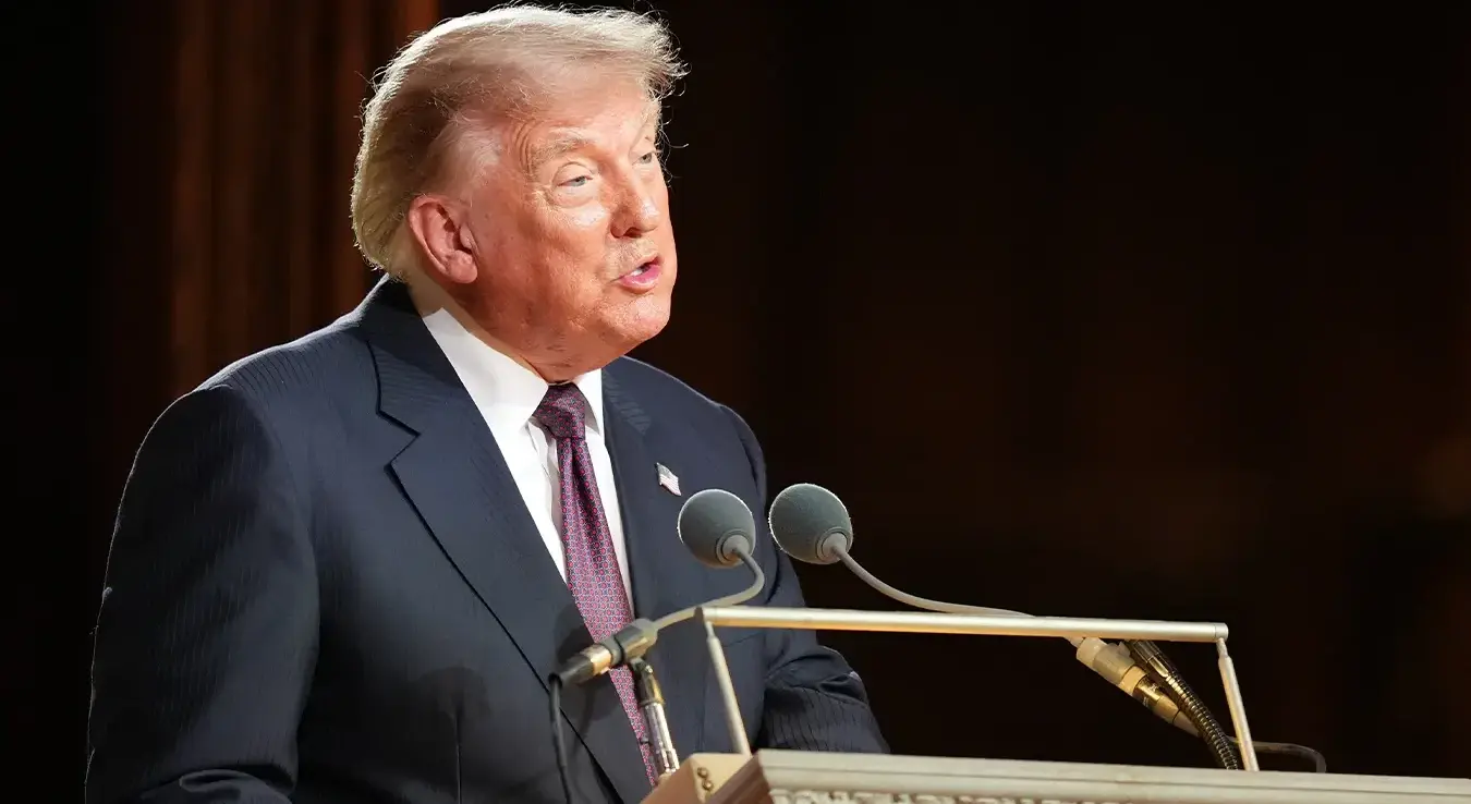 Предсједник САД-а Доналд Трамп говори на сахрани сенатора Линдзија Грејема у Националној катедрали у Вашингтону, у уторак, 28. јула 2026. године.