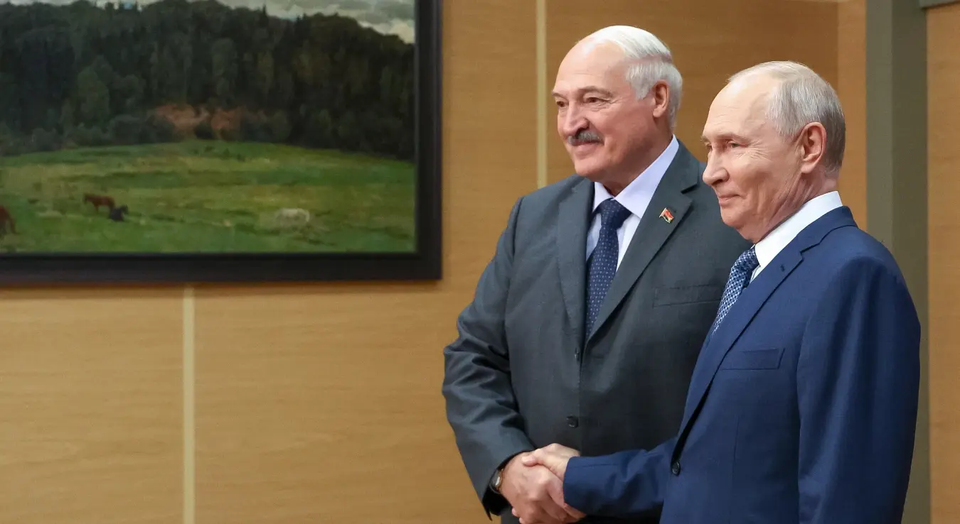 Предсједник Русије Владимир Путин и предсједник Бјелорусије Александар Лукашенко након састанка.,