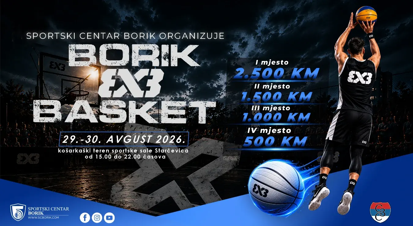 До почетка петог турнира „Борик баскет 3x3“, који ће бити одржан 29. и 30. августа на терену испред Спортске сале „Старчевица“, остала су још само три дана.
