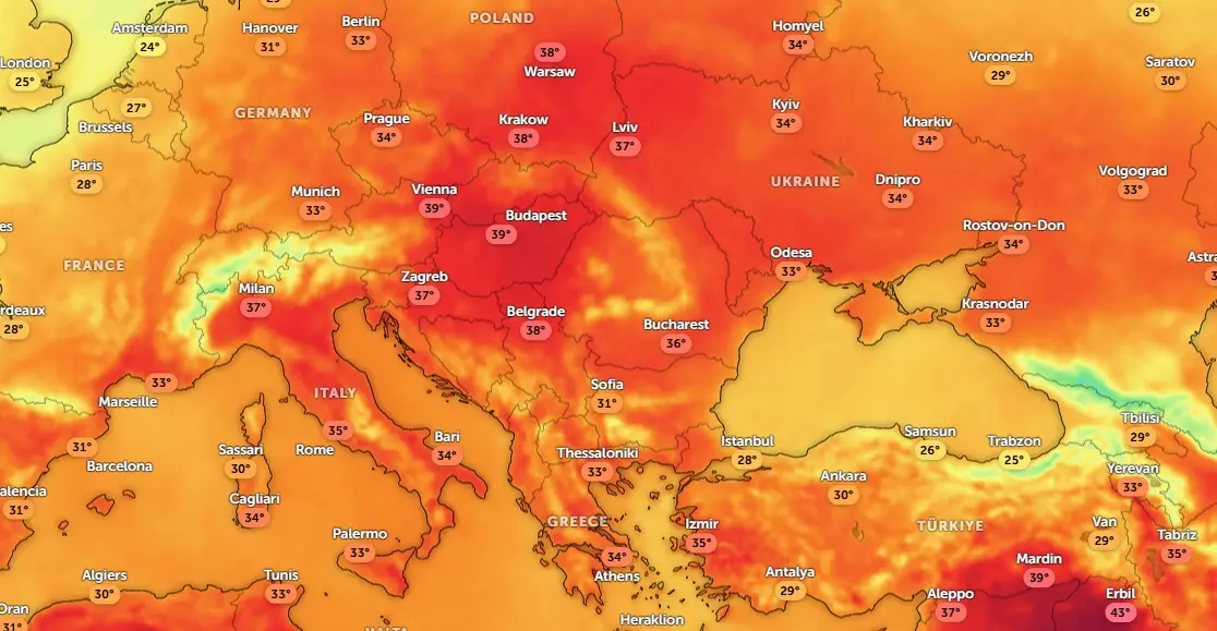 Температуре које се очекују сутра, 5. августа