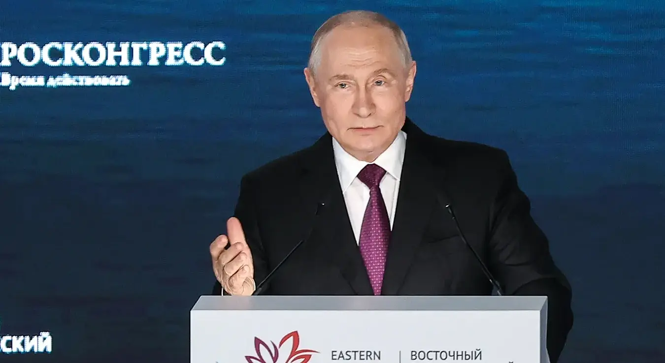 Предсједник Русије Владимир Путин држи говор на пленарној седници Источног економског форума у Владивостоку (Русија), у четвртак, 3. септембра 2026. године.